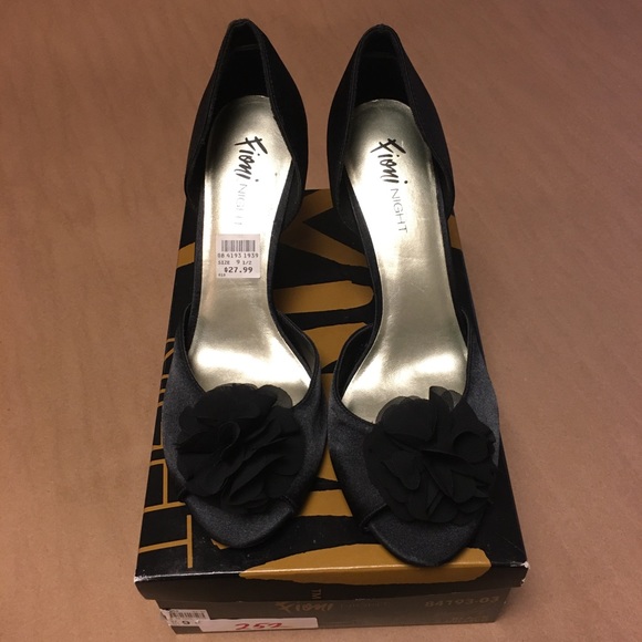 Fioni Night Black Peep Toe High Heels - Picture 2 of 8